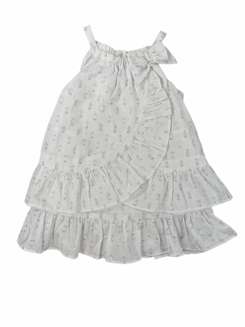 NWT JANIE and JACK Silver Embroidered Ruffle Dress with Bloomers - 12-18M